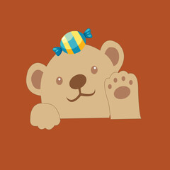 vector image of a bear design with candy on its head which is very cute