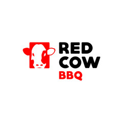 Red cow bbq. Logo template.