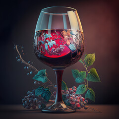 Rotwein im gravierten Glas, ai generated - obrazy, fototapety, plakaty