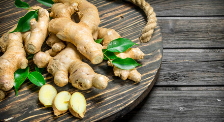 Fresh ginger on a tray.