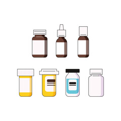 medicine pill pipette dropper bottle collection set. Pills bottle isolated. Medical capsules container flat vector