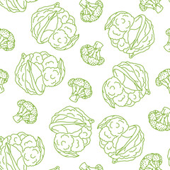 doodle pattern seamless with vegetables, banner with colored carrots and broccoli for store rela, poster with healthy handmade food on white background with green lines.