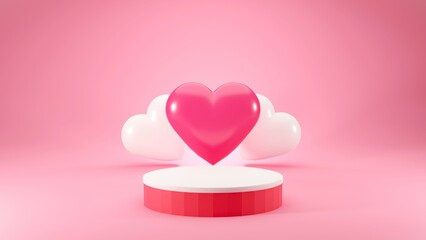 3D podium Valentine's Day display stand. Happy Valentine's Day. Pink background. product display background