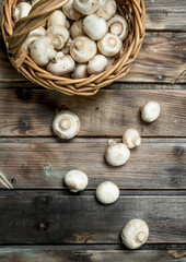 Fresh mushrooms in the basket.