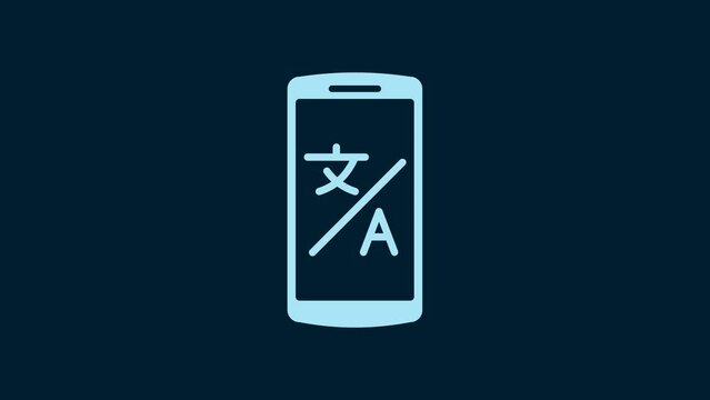 White Online translator icon isolated on blue background. Foreign language conversation icons in chat speech bubble. Translating concept. 4K Video motion graphic animation