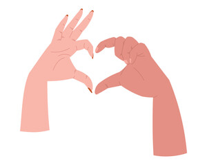 Obraz premium Man and woman couple in love Hands making a Heart with fingers. Vector isolated flat illustration.