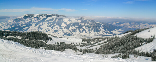 Panorama Sattel swiss alps winter wide different angle