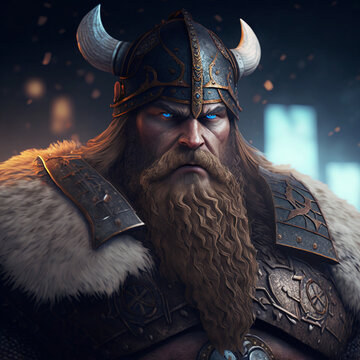 Viking in game style, Scandinavian warrior portrait, AI generated, art illustration