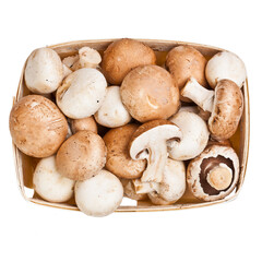 Top view of champignon mushrooms