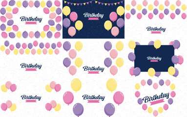 Happy Birthday written in a decorative. vintage font with a background of party streamers and confetti