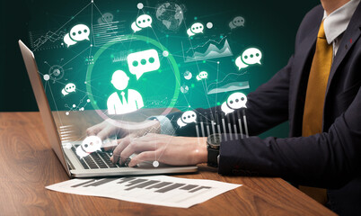 Business hand working on laptop, successful business concept