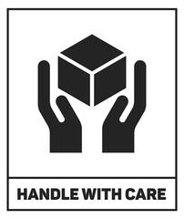 Handle with care sign. Black packaging sticker