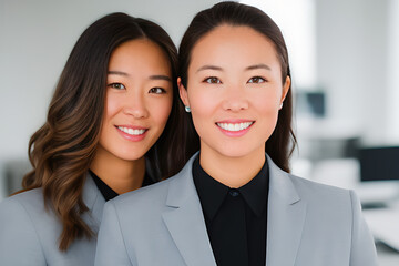 Confident businesswomen smiling while standing at office