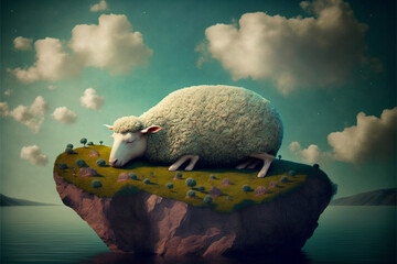 Sheep in Dreams, Generative AI, Illustration