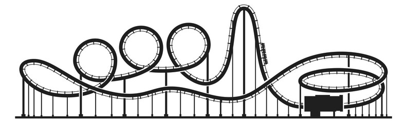 Fast speed park ride. Roller coaster black silhouette