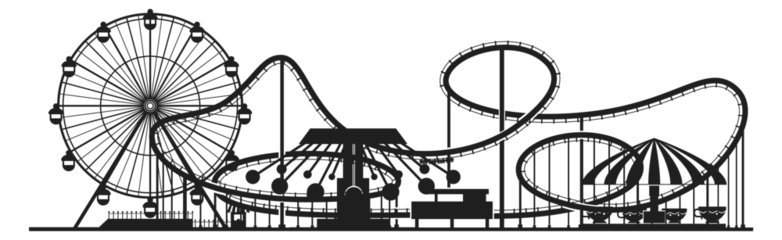 Fotobehang Amusementspark Entertaiment horizontal banner with black park ride silhouettes