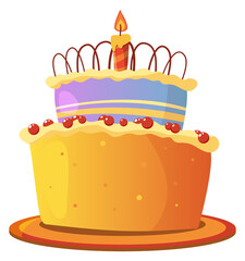 Candle cake. Cartoon birthday party invitation element