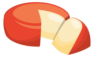 Gouda round block with cheese slice cartoon icon