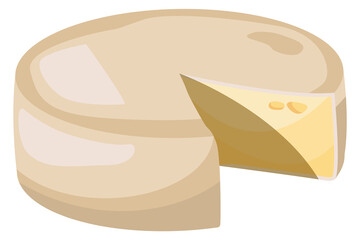 Cutted cheese wheel icon. Cartoon hard head