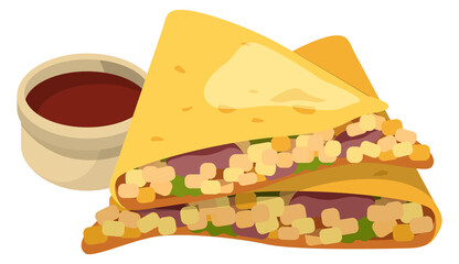 Quesadilla cartoon icon. Traditional mexican dipping food