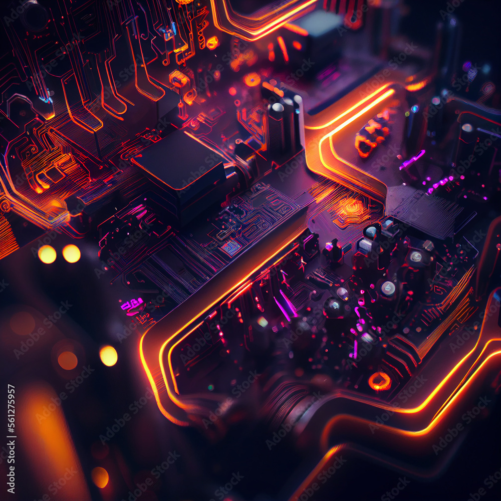 Aufkleber futuristic microchip processor with lights created with generative ai