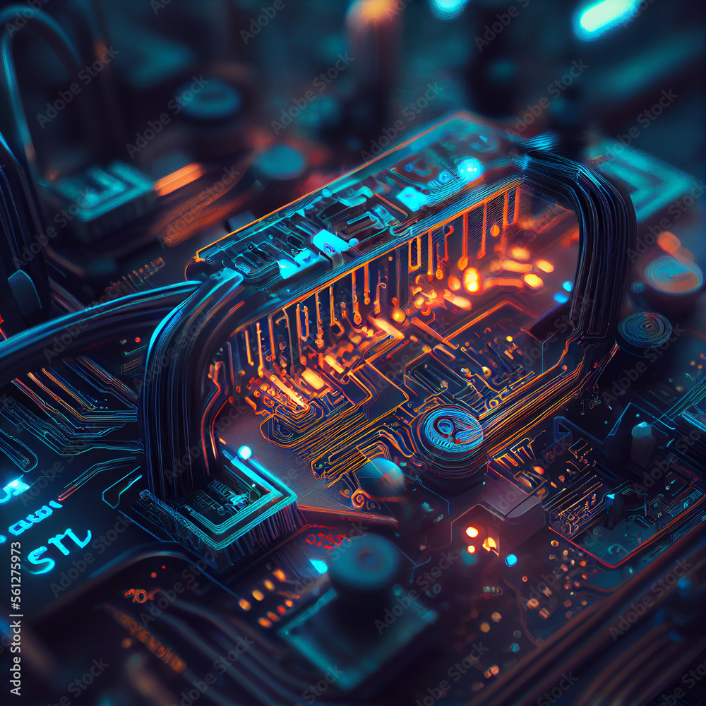 Aufkleber futuristic microchip processor with lights created with generative ai