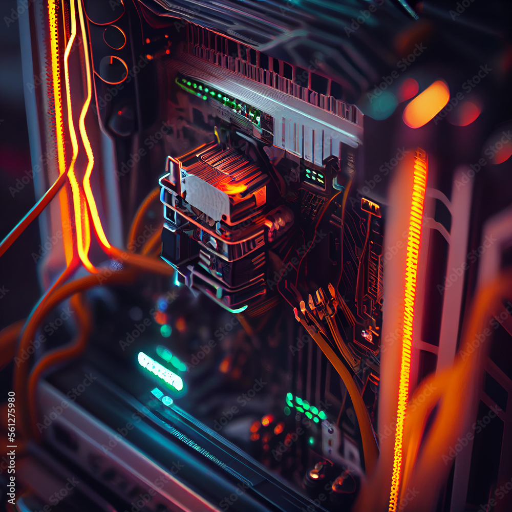 Aufkleber futuristic microchip processor with lights created with generative ai