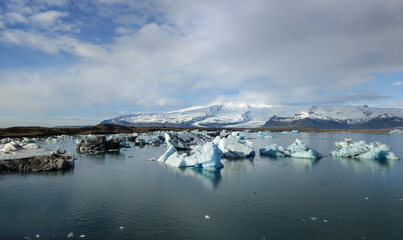 Icebergs floating in a lagoon in iceland