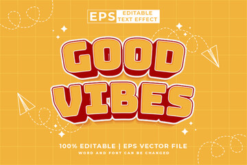Editable text effect - Good Vibes 3d Cartoon template style premium vector