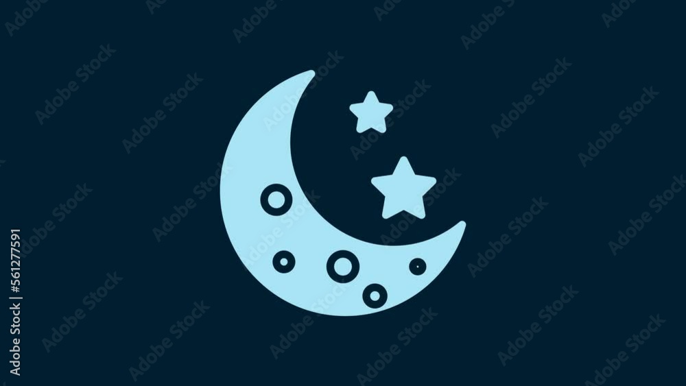 Poster White Moon and stars icon isolated on blue background. 4K Video motion graphic animation