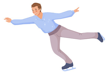 Fototapeta na wymiar Man doing ice skating figure pose. Winter sport activity