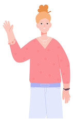 Fototapeta premium Pretty smiling girl waving. Bye hand gesture