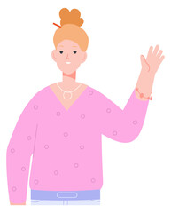 Fototapeta premium Hi gesture. Young woman waving. Female student