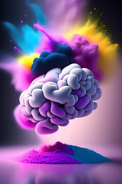 Generative AI for Concept Art of an Exploding White Brain Filled with Knowledge and Creativity