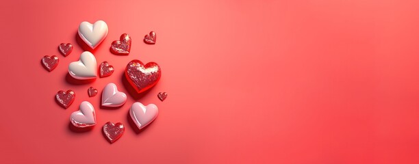 3d heart shape illustration with with red background and copy space