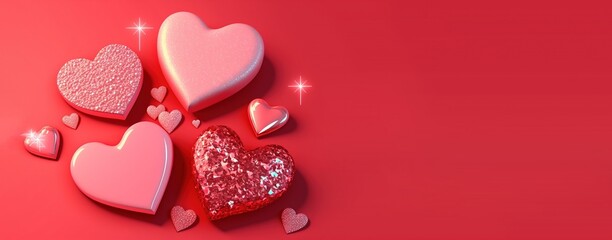 Fototapeta premium Luxurious 3D Heart, Diamond, and Crystal Illustration for Valentine's Day Background and Banner
