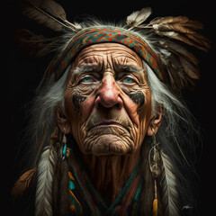 Digital art illustration of a native indian, Generative AI