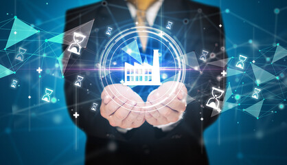 Businessman holdig business icons concept