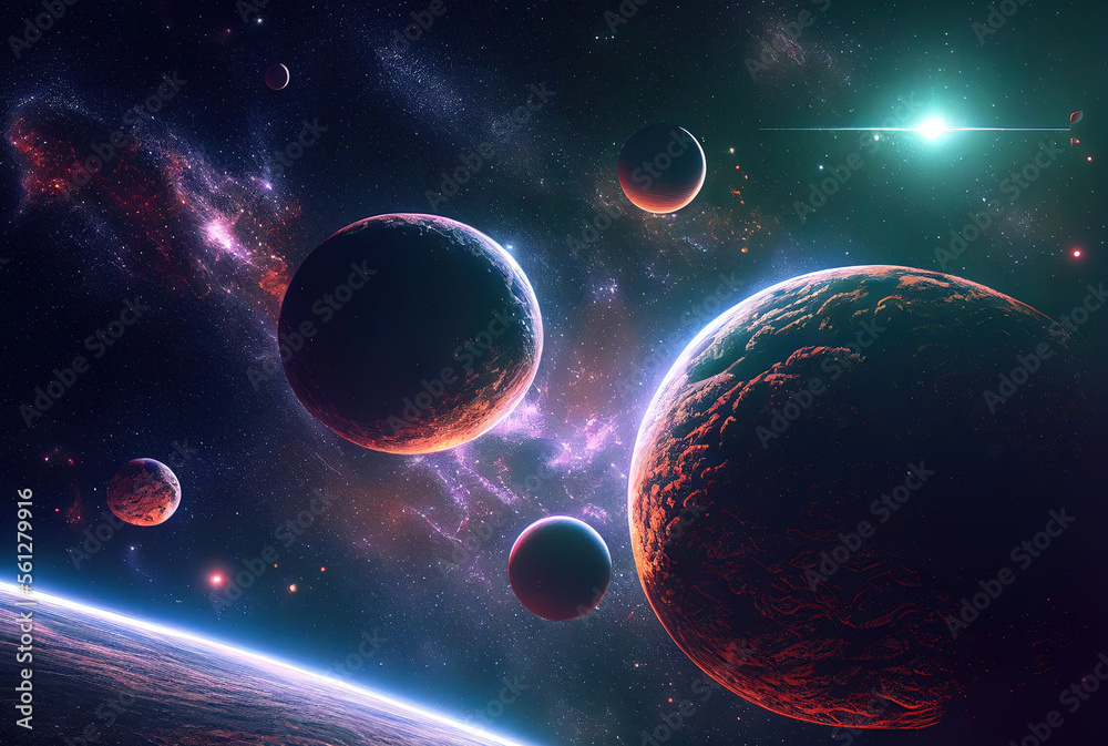 Poster abstract background of outer space with ultra bright stars and comets on the theme of explosions and life in space