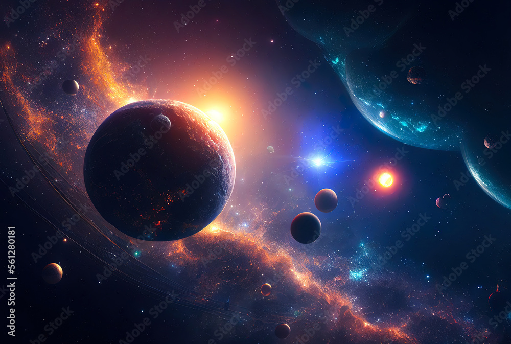 Aufkleber abstract illustration of the cosmos on the theme of the origin of life in the universe with stars, comets and nebulae