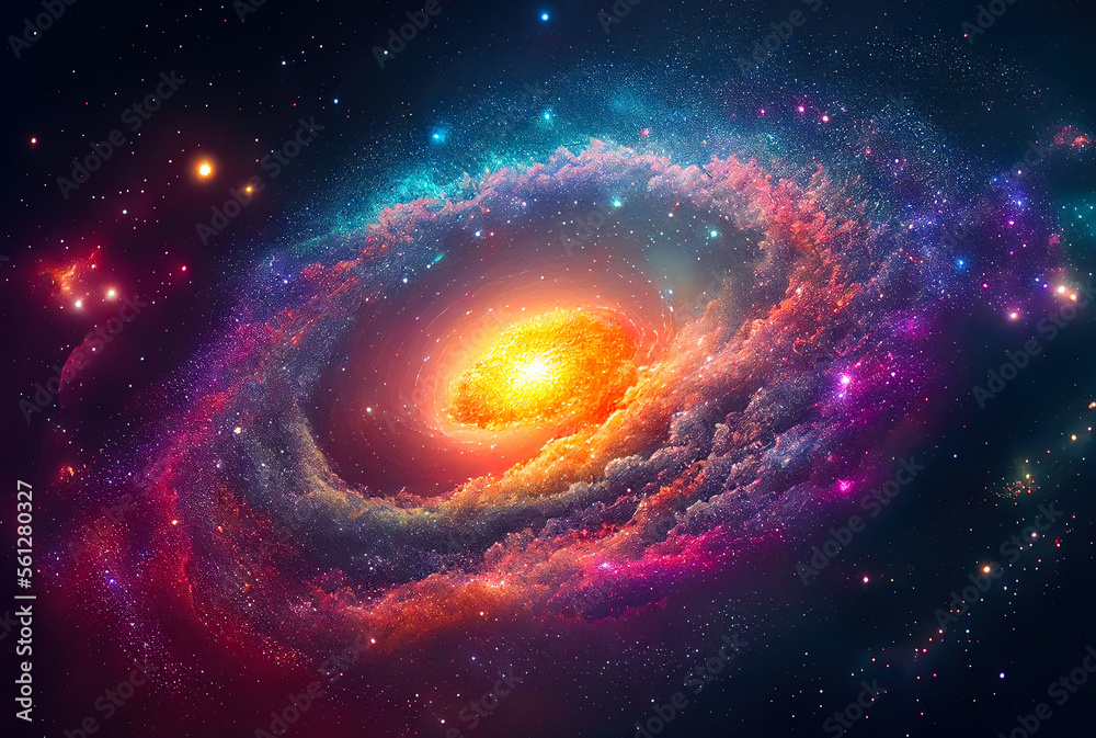 Poster abstract illustration of the cosmos on the theme of the origin of life in the universe with stars, c