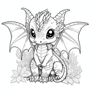 cute dragon. coloring book page for coloring book. doodling for kids and adults. created with Midjourney