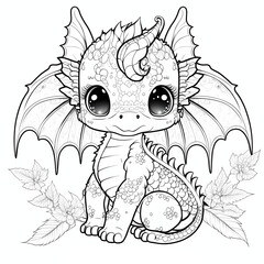 cute dragon. coloring book page for coloring book. doodling for kids and adults. created with Midjourney