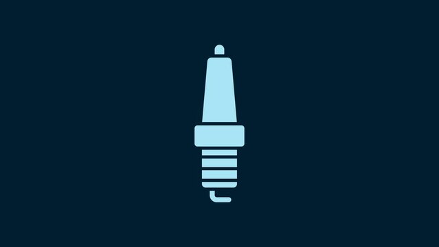White Car spark plug icon isolated on blue background. Car electric candle. 4K Video motion graphic animation