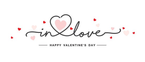 Love. In love continuous line script text. Lettering vector illustration for card, banner, flyer, Valentine's Day, wedding