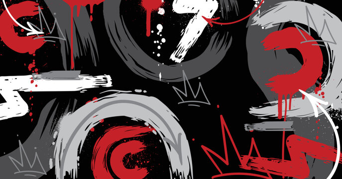Fototapeta Abstract graffiti art background with scribble throw-up and tagging hand-drawn style. Street art graffiti urban theme for prints, patterns, banners, and textiles in vector format.