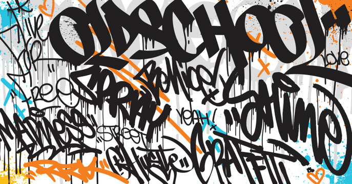 Fototapeta Abstract graffiti art background with scribble throw-up and tagging hand-drawn style. Street art graffiti urban theme for prints, patterns, banners, and textiles in vector format.
