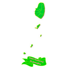 Vector map of Saint Vincent and the Grenadines with subregions in green country name in red