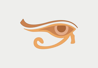 Wedjat, later called Eye of Horus. Ancient Egyptian symbol of protection, royal power and good health, personified in goddess Wadjet. Similar to Eye of Ra, belonging to god Ra. Illustration. Vector.