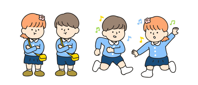 Little kid angry and dancing. Cute cartoon characters, Back to school concept